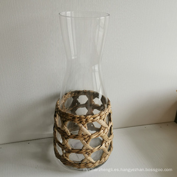 Seagrass manga jarra jarra de cristalería para beber hierba envuelta